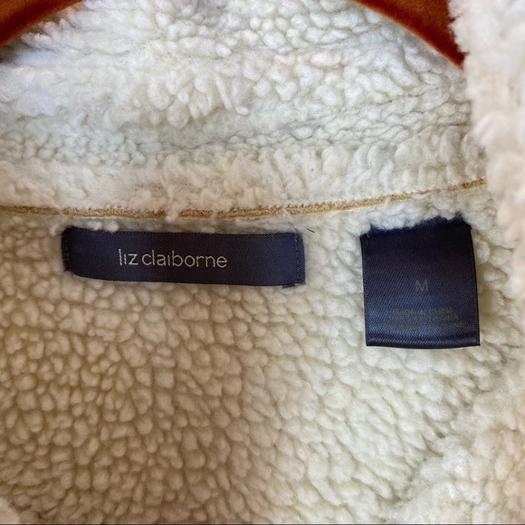 Liz Claiborne Western Sherpa Vest SZ M Faux Suede Shearling Fleece Warm Winter - Picture 5 of 12